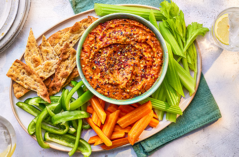 Sweet and smoky, this dip is made with cannellini beans and peppers and provides 2 of your 5-a-day. Lightly spiced with paprika and cumin, it tastes great with crunchy veggies for dipping.