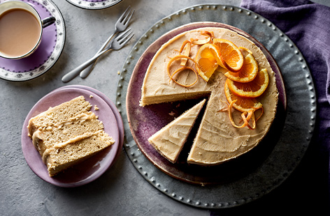 This is a traditional, simple sponge cake lightly flavoured with Earl Grey tea and orange – the cake version of marmalade on toast and a cuppa! An easy cake to make with children: get them to help with measuring, cracking eggs and stirring.