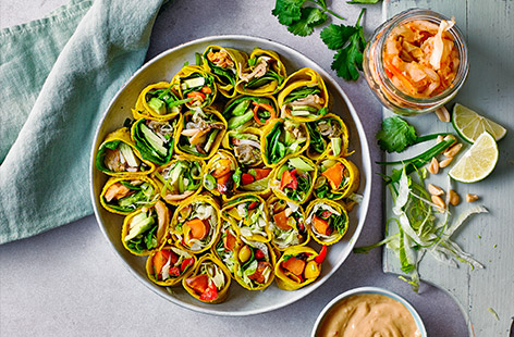 These colourful turmeric and coconut wraps make a great base for your favourite fillings