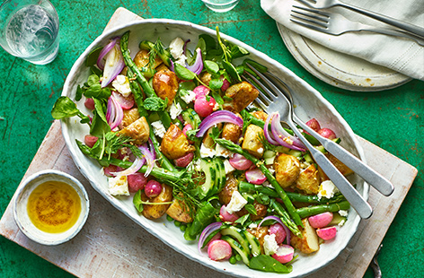 This BBQ side classic is made even tastier with the addition of seasonal asparagus, peas and peppery watercress or rocket