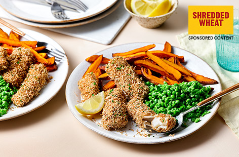 Shredded Wheat makes an excellent crunchy coating for these fish goujons