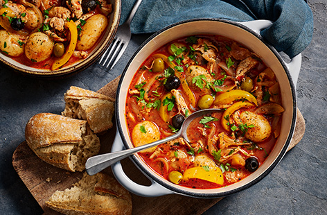 Brimming with bold and sunny Med flavours, this hearty and healthy stew is ideal for the transition between summer and autumn, or winter into spring. We love the fact it's on the table in less than an hour, and there are even leftovers for another meal – try our tart recipe, below.