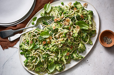 Easy, speedy and delicious, this simple pasta recipe crams in three different types of green veg to make a healthy midweek meal