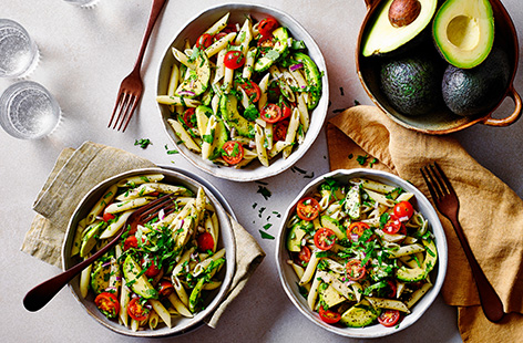 Need a new pasta idea? Channel all the flavours of guacamole into this quick pasta recipe with creamy avocado, tomatoes, lime and coriander - all ready in just 15 mins.