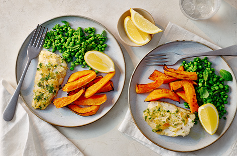 A healthy take on a British classic, sustainably-sourced white fish and butternut squash fries mix it up for a simple midweek supper