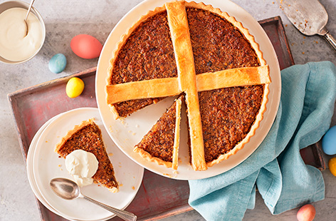 If you fancy some Easter baking, why not try this hot cross bun treacle tart recipe this weekend.