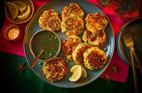 These spicy fritters are a great way to use up Christmas dinner leftovers and only take 30 minutes to make