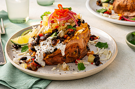 Try Demi's delicious twist on a jacket potato, topped with coconutty black beans, a sweet 'n' spicy pineapple salsa and zesty yogurt. They're full of flavour and good for you too!