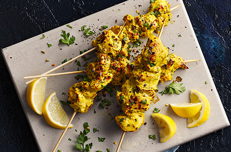 Try this really easy yogurt marinade – made with Kashmiri chilli flakes, turmeric, cumin and garlic – for chicken kebabs.