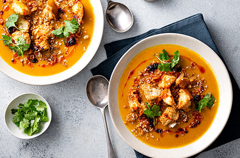 Make this easy soup that’s brimming with good-for-you garlic, ginger, chilli and veggies. Perfect for keeping in the freezer for when hunger (or lurgy) hits! The crispy topping isn't essential but does make it extra tasty.