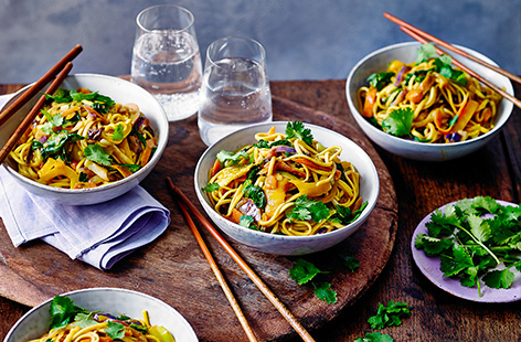 Throw together this super speedy stir-fry in just 20 minutes. Combine a Japanese-style curry sauce with egg noodles, fresh spinach and vegetables for a healthy midweek meal that's also dairy-free.