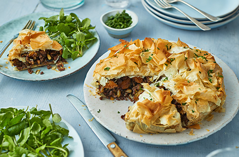 This is a great Moroccan-inspired pie to bring out for dinner parties and weekend lunches when entertaining friends and family. Beautifully spiced lamb mince, apricots, toasted pine nuts and parsley are encased in buttery filo pastry. A sure-fire winner.