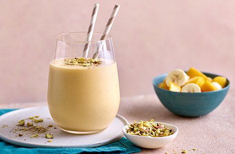 A pinch of cardamom adds a fragrant note to this fruity, creamy lassi. Make this refreshing drink to to satisfy your sweet tooth or even as a healthy dessert. It provides 1 of your 5-a-day and is a source of fibre.