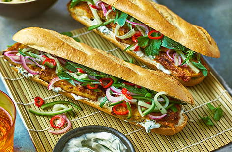 Bangin’ lemongrass, a zingy pickle and a cool Thai
basil aioli make this the freshest-tasting sandwich
for the warmer months