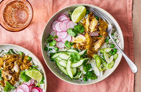 Transform your takeaway favourite into a quick and easy midweek dinner in our healthier version. Tinned mackerel is coated in a delicious katsu sauce, then placed on top of rice with fresh cucumber, radishes and a squeeze of lime.