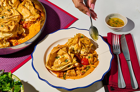 Nothing beats digging into this chicken and chorizo filo pie. Juicy chicken, spicy chorizo and a creamy, cheesy sauce wrapped in crisp, buttery filo, finished with a drizzle of Tesco Finest Acacia Honey and a sprinkle of thyme, it’s a dinner that’s indulgent, full of flavour and perfect for scoffing straight from the dish.