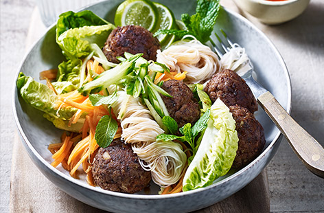 Kidney beans are the essential ingredient in this protein-packed recipe for meatball noodle bowls