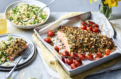 A salmon half side is the star of the show in this knockout Easter lunch idea for four