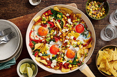 Give baked eggs a Mexican-style twist with tortilla chips and a chipotle-spiced sauce