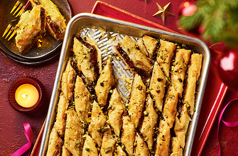 A jar of mincemeat works wonders in this twist on a traditional baklava. We've added mixed spice and orange liqueur to make it even more festive. Wonderful for a party spread or teatime treat after Christmas shopping!
