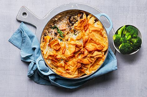 This hearty pie has 2 of your 5-a-day in it with mushrooms, squash and cabbage bulking it out along with nutty pearl barley