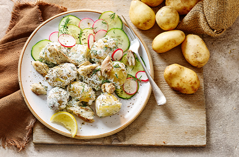 Golden Suffolk new potatoes are ideal for using in this rich, tangy potato salad