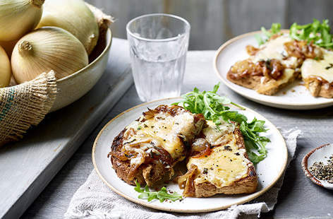 Bring your lunchtime cheesy toast to the next level with the help of sweet, jammy onions caramelised in a balsamic glaze