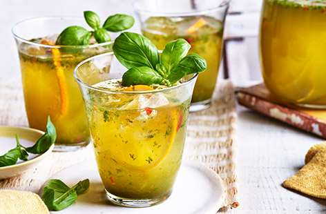 With a hint of spice and a hit of aromatic basil, this zesty refresher is perfect for enjoying on a sunny day