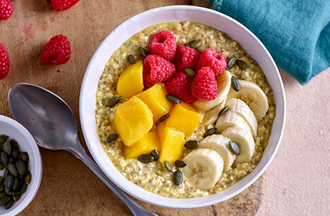 Give your oats a tropical twist with mango, pineapple and coconut - it's like you're on holiday! Providing 2 of your 5-a-day and being a source of protein and fibre, this uplifting breakfast will give you a great start to the day.