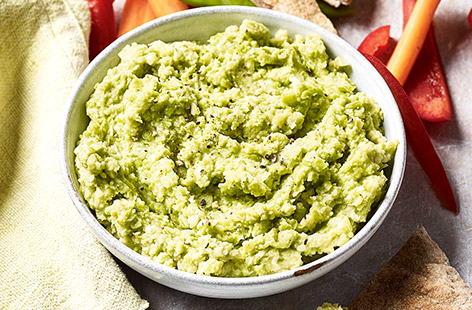 This pea and butter bean dip makes a vibrantly green, creamy snack