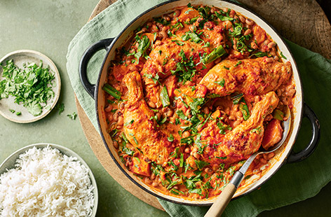 This hearty chicken stew has a crunchy peanut butter twist and features budget-friendly chicken legs, plus sweet potato and black beans for extra plant points. Dairy- and gluten-free, this comforting dish is a real winner and you can even make ahead and freeze portions.