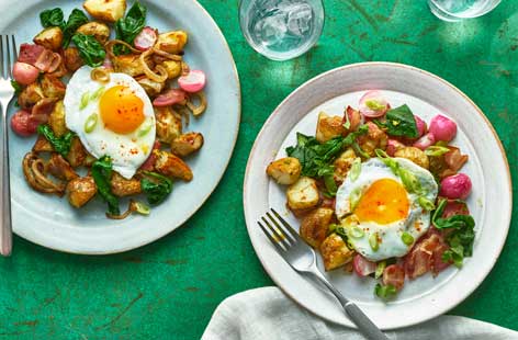 Use leftover roasted vegetables in this easy potato hash, perfect for a light lunch or dinner