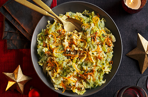 Take cabbage up a notch a zesty thyme-flavoured butter. Top with vibrant orange zest to liven up your Christmas dinner sides.