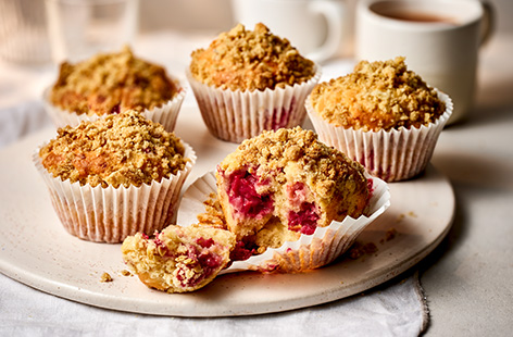 These fruity, fluffy delights by Briony May Williams combine two classic sweet treats for a sweet sponge mixed with tart raspberries and topped with a crunchy crumble. Baker, presenter and podcaster Briony rose to fame as a semi-finalist on The Great British Bake Off. Known for her innovative yet accessible recipes, she also advocates for disability inclusion, speaking openly about her own experiences.