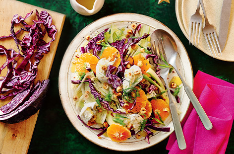 Crunchy, sweet and zingy, this vibrant salad makes an interesting starter for Christmas Day or winter dinner parties. Make the dressing and toast the nuts a couple of days in advance, to save time on the day.