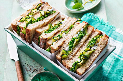 Take your sandwich game to the next level with our epic courgette and ricotta sarnie. Add in smashed peas, lemon and mint for extra freshness. This gourmet sandwich is perfect for a special lunch... or just because!
