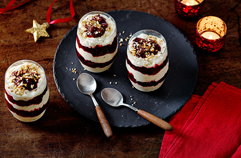 Risalamande is a sweet Danish rice pudding dessert that's popular around Christmastime. This recipe, by Bronte Aurell, is made by layering creamy rice pudding with black cherries and almonds.