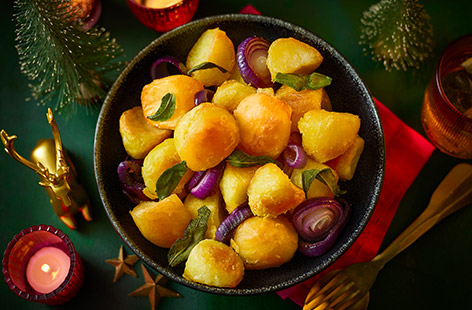Roast your potatoes in rapeseed oil for spuds that are golden and crunchy on the outside and fluffy inside