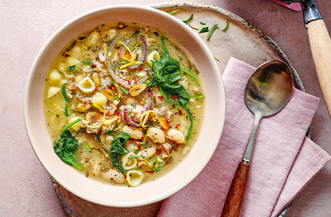 This hearty soup recipe is packed with big flavour from sausage meat, fragrant rosemary and garlic. The cannellini beans bulk it out and you can use up any pasta shapes you have kicking about! Check out the tip below to make it in a slow-cooker.