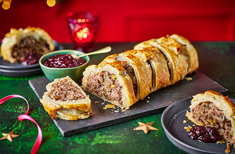 This hearty sausage plait makes a delicious addition to any Christmas party buffet