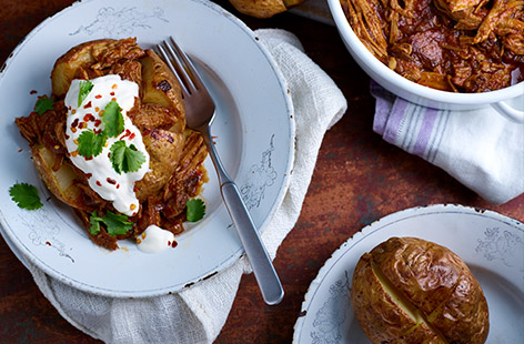 Sticky, sweet, smoky and spicy, this pulled pork recipe is something special, but it can be prepped in 10 minutes and slow-cooked all day, so you can forget about it! Brilliant for Bonfire Night or whenever you fancy something different for your Sunday roast. There's even enough for two leftover portions for next day's lunch or to freeze for another time.