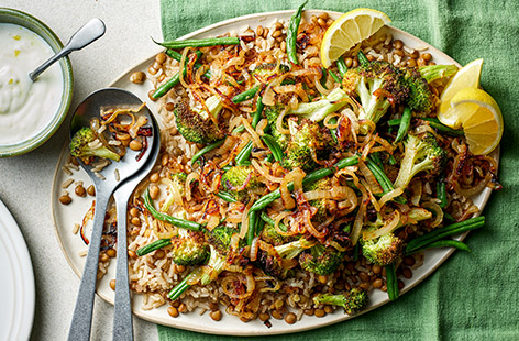Inspired by a Middle Eastern recipe called ‘Mujadara’, this simple spiced rice dish makes for an affordable but delicious dinner and is packed with protein-rich brown lentils and filling brown rice. We’ve added broccoli and green beans to get you on your way to 5-a-day, too. 