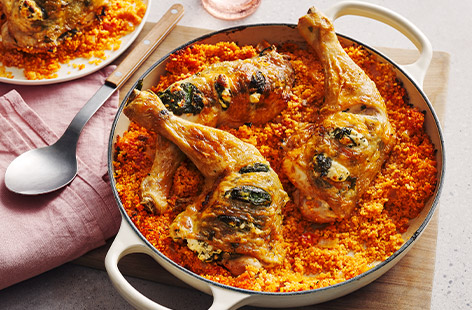 A taste of the Mediterranean, this spinach and feta chicken with couscous is guaranteed to become a weekly favourite. 