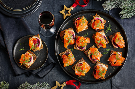 Layer smoked salmon onto blinis or rye bread for easy but elegant canapés