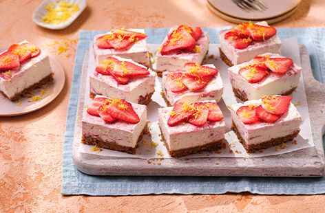 A prep-ahead pud that’s perfect for barbecues or picnics. With their crisp gingernut base and creamy strawberry topping, these cheesecake bars will keep your guests very happy.