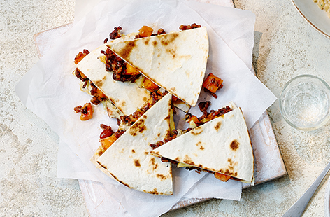 Kids will adore this quesadilla recipe made with sweet potato, low-fat beef and shop-bought mixed beans.