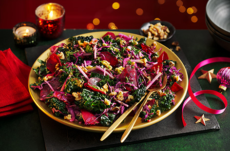 Use seasonal red cabbage, beetroot and pear to make this zingy winter salad. Top with a homemade herby chimichurri dressing and enjoy throughout the festive period.