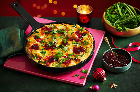 Save all your leftover Christmas day veggies and cheeseboard for this festive Spanish-inspired omelette.
