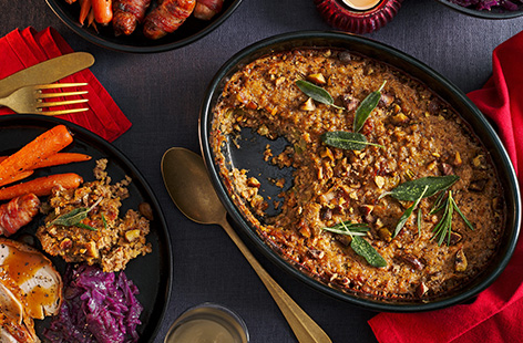 This beautiful chestnut stuffing is made using chickpeas and sundried tomatoes for a deliciously fruity and gluten-free alternative to traditional stuffing. The perfect accompaniment to your Christmas roast. 