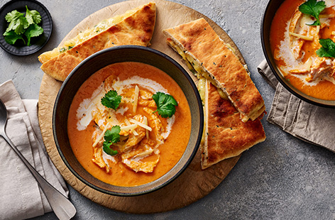 Soup is the perfect winter warmer and we’ve paired it with everyone’s curry house favourite. Our indulgent butter chicken soup is served with a cheesy coriander naan toast for dipping. Just the ticket for chilly winter lunches. 